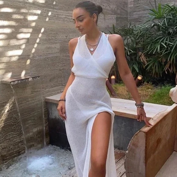 Namelee Dresses | Knit Sexy Maxi Beach Dress | Color: White | Size: S | Kshowroom888's Closet